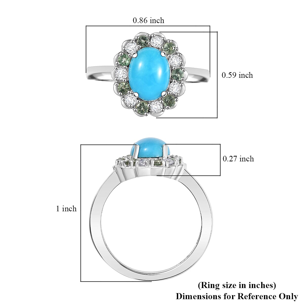 D'Joy Premium Sleeping Beauty Turquoise and Multi Gemstone 2.60 ctw Ring in Rhodium Over Sterling Silver (Size 10.0)  image number 5