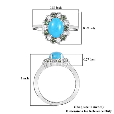 D'Joy Premium Sleeping Beauty Turquoise and Multi Gemstone 2.60 ctw Ring in Rhodium Over Sterling Silver (Size 10.0) 