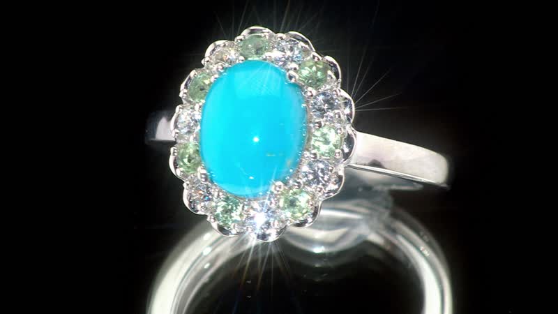 Premium Sleeping Beauty Turquoise,  Multi Gemstone Ring in Rhodium Over Sterling Silver (Size 10.0) 2.60 ctw