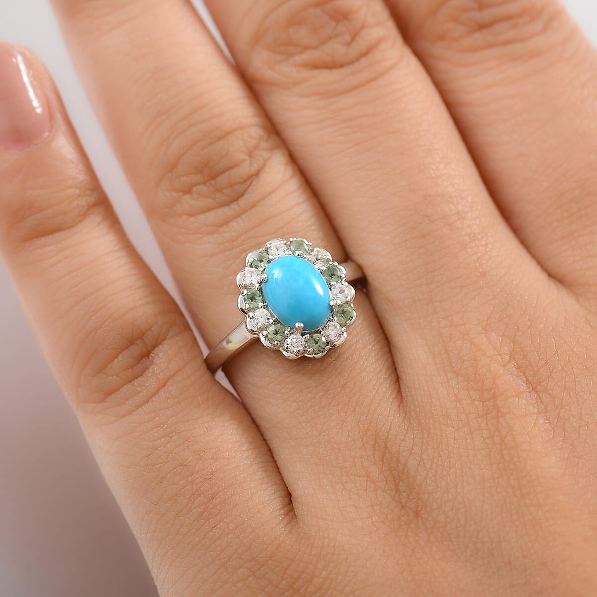 D'Joy Premium Sleeping Beauty Turquoise and Multi Gemstone 2.60 ctw Ring in Rhodium Over Sterling Silver (Size 7.0)  image number 2