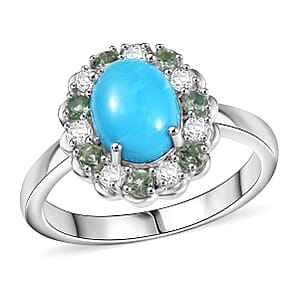 D'Joy Premium Sleeping Beauty Turquoise and Multi Gemstone 2.60 ctw Ring in Rhodium Over Sterling Silver (Size 9.0) 