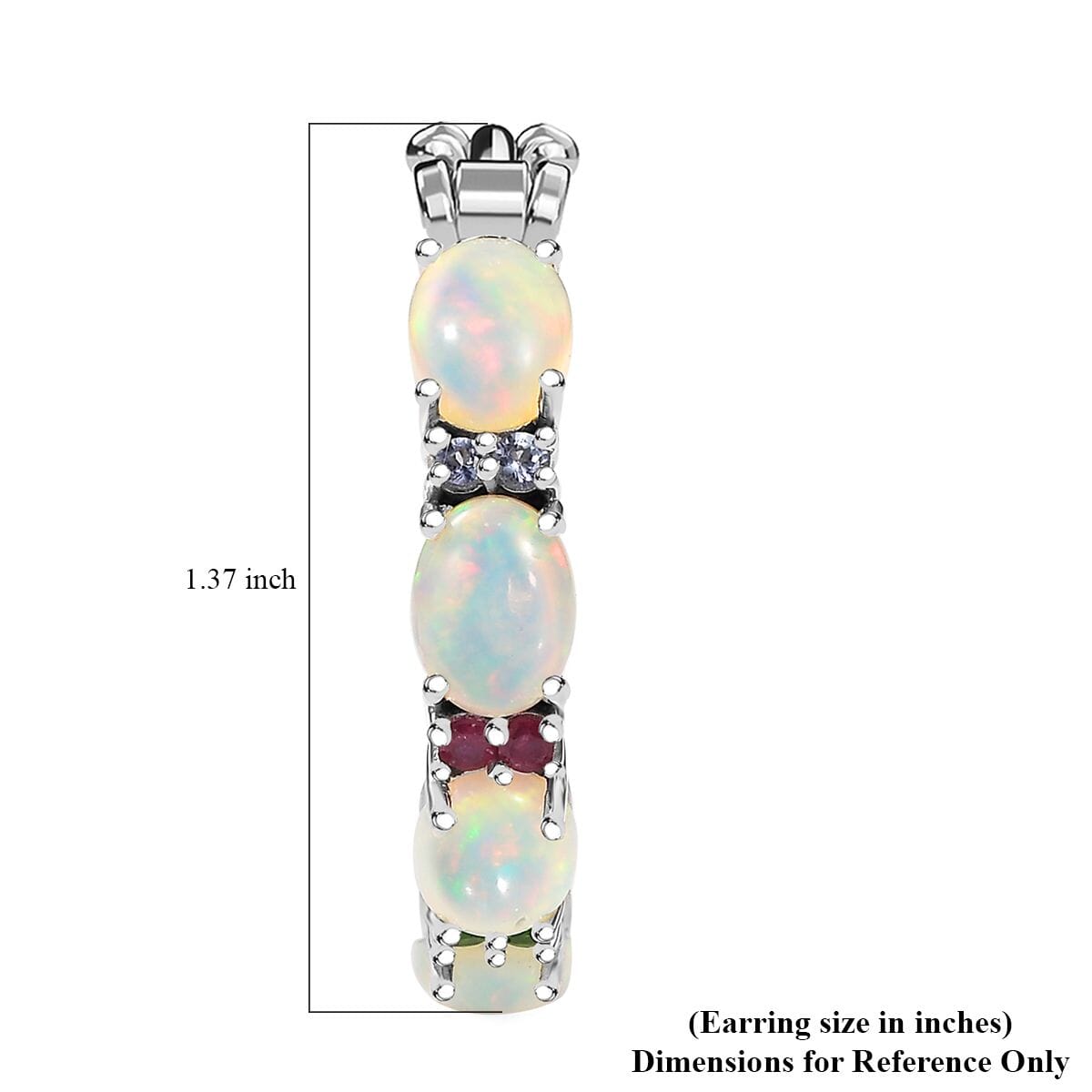D'Joy Premium Ethiopian Welo Opal and Multi Gemstone 8.75 ctw Rainbow Hoop Earrings in Rhodium Over Sterling Silver image number 4