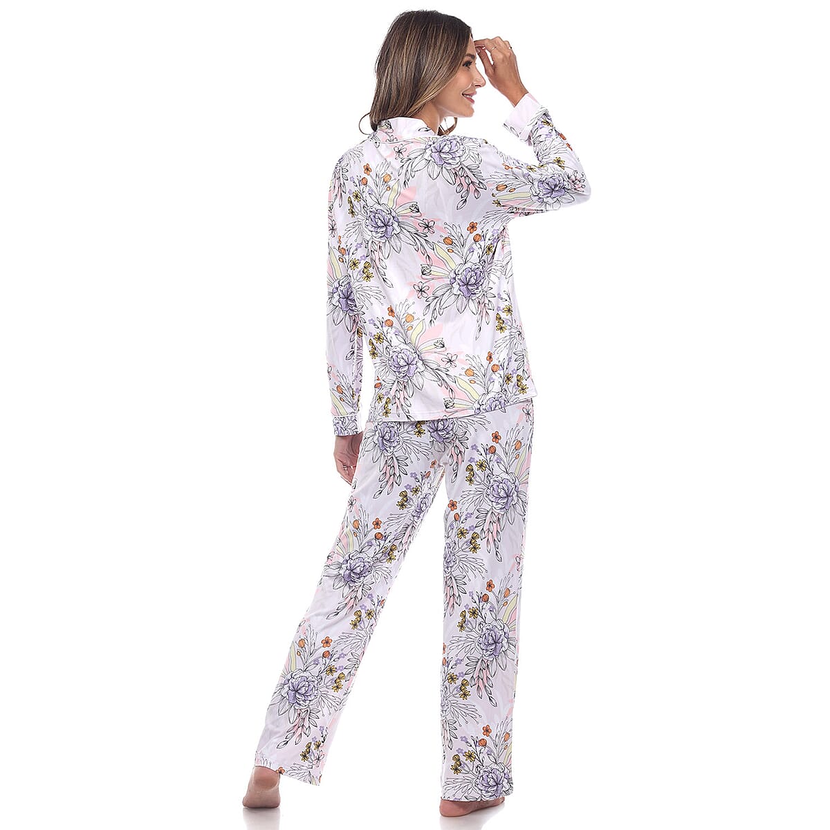 White Mark Grey Multi Color Long Sleeve Floral Pajama Set - S image number 1
