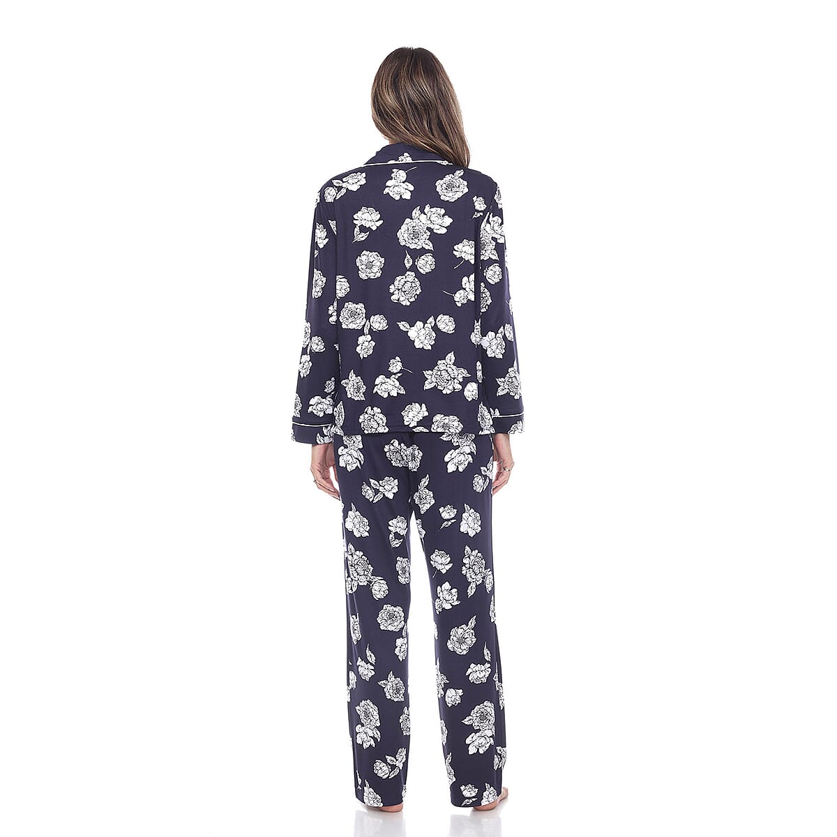 White Mark Navy Long Sleeve Floral Pajama Set - 3X image number 1
