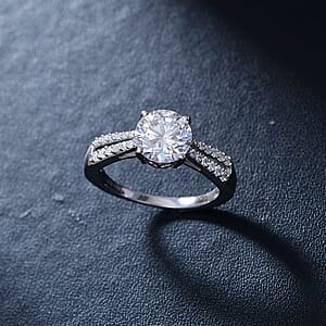 D'Joy Moissanite 2.20 ctw Bow Ring in Rhodium Over Sterling Silver (Size 10.0)