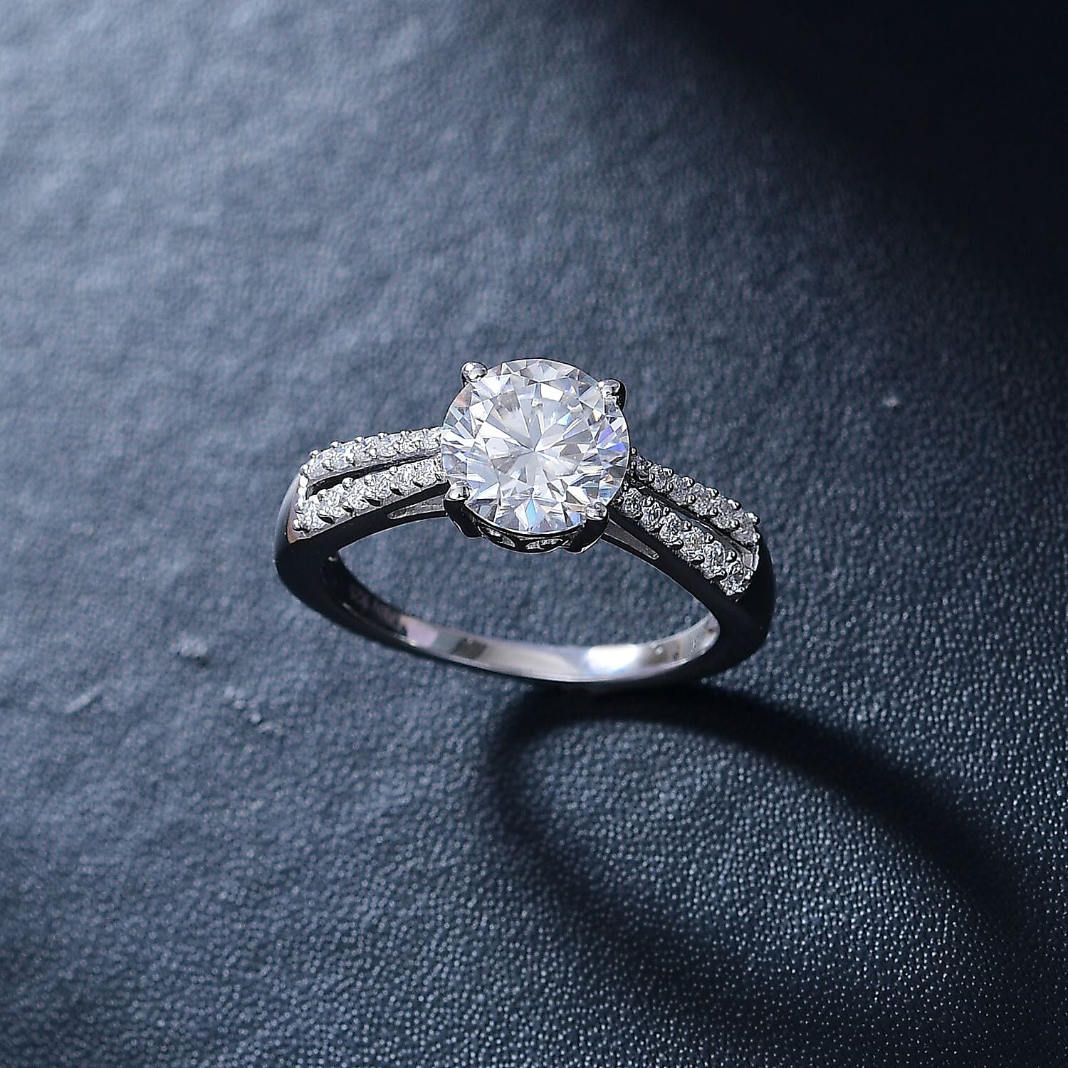 D'Joy Moissanite 2.20 ctw Bow Ring in Rhodium Over Sterling Silver (Size 7.0)