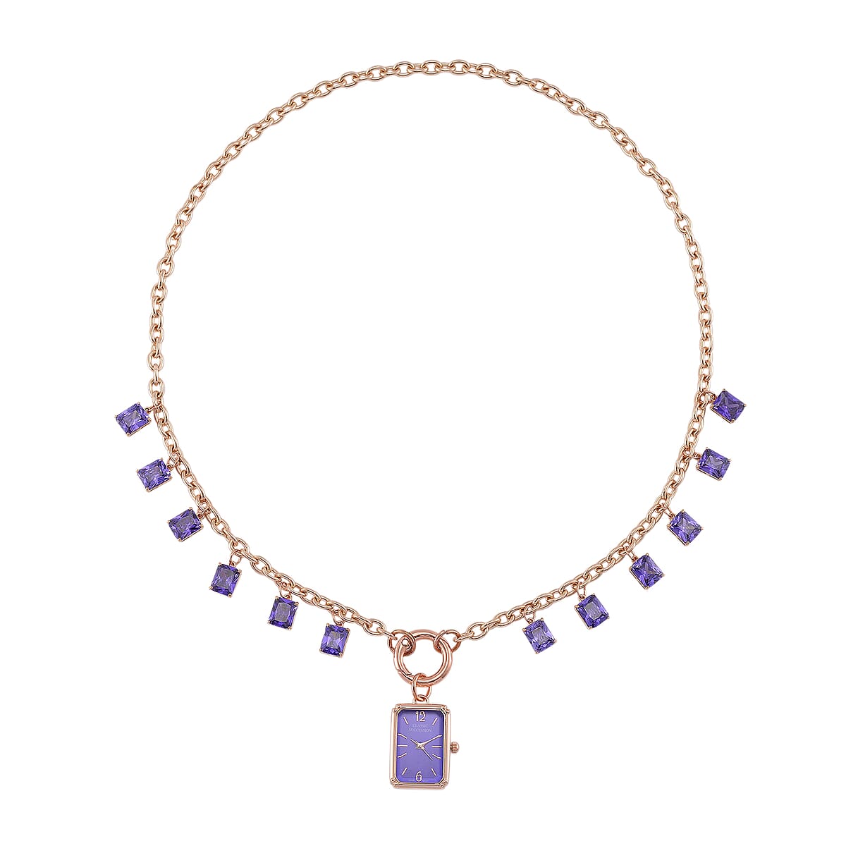 Classic Succession Simulated Purple Diamond Miyota Japanese Movement watch in Rosetone with Stainless Steel Necklace (24 Inches) 18.00 ctw image number 2