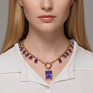 Classic Succession Simulated Purple Diamond Miyota Japanese Movement watch in Rosetone with Stainless Steel Necklace (24 Inches) 18.00 ctw