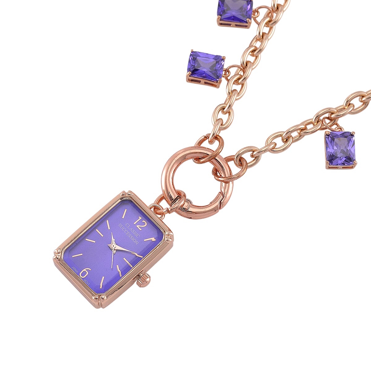 Classic Succession Simulated Purple Diamond Miyota Japanese Movement watch in Rosetone with Stainless Steel Necklace (24 Inches) 18.00 ctw image number 3