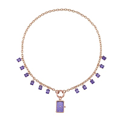 Classic Succession Simulated Purple Diamond Miyota Japanese Movement watch in Rosetone with Stainless Steel Necklace (24 Inches) 18.00 ctw