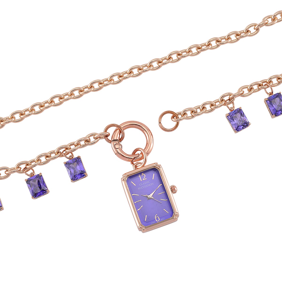 Classic Succession Simulated Purple Diamond Miyota Japanese Movement watch in Rosetone with Stainless Steel Necklace (24 Inches) 18.00 ctw image number 5