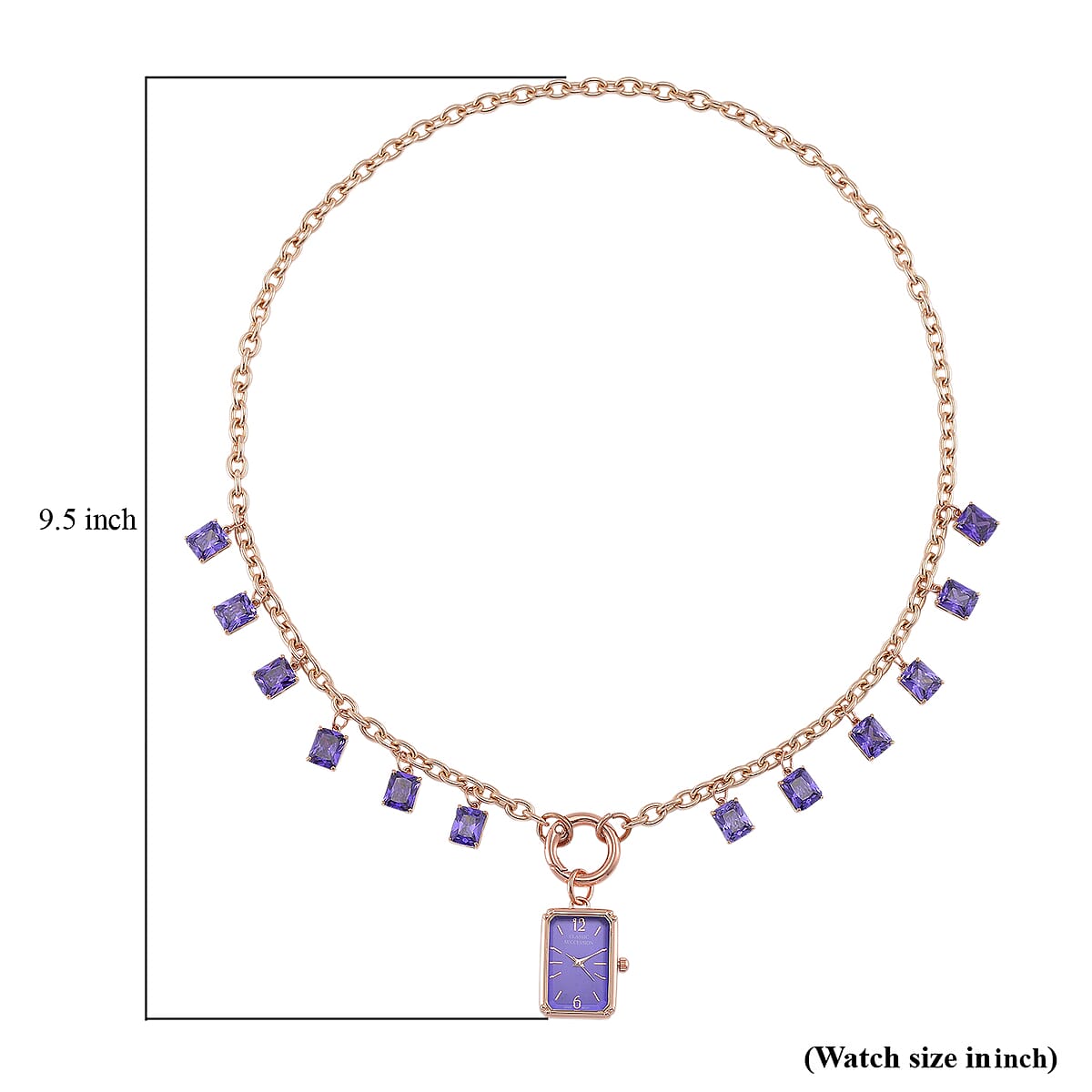 Classic Succession Simulated Purple Diamond Miyota Japanese Movement watch in Rosetone with Stainless Steel Necklace (24 Inches) 18.00 ctw image number 6