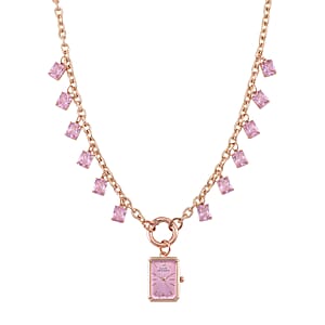 Classic Succession Simulated Pink Diamond Miyota Japanese Movement watch in Rosetone with Stainless Steel Necklace (24 Inches) 18.00 ctw
