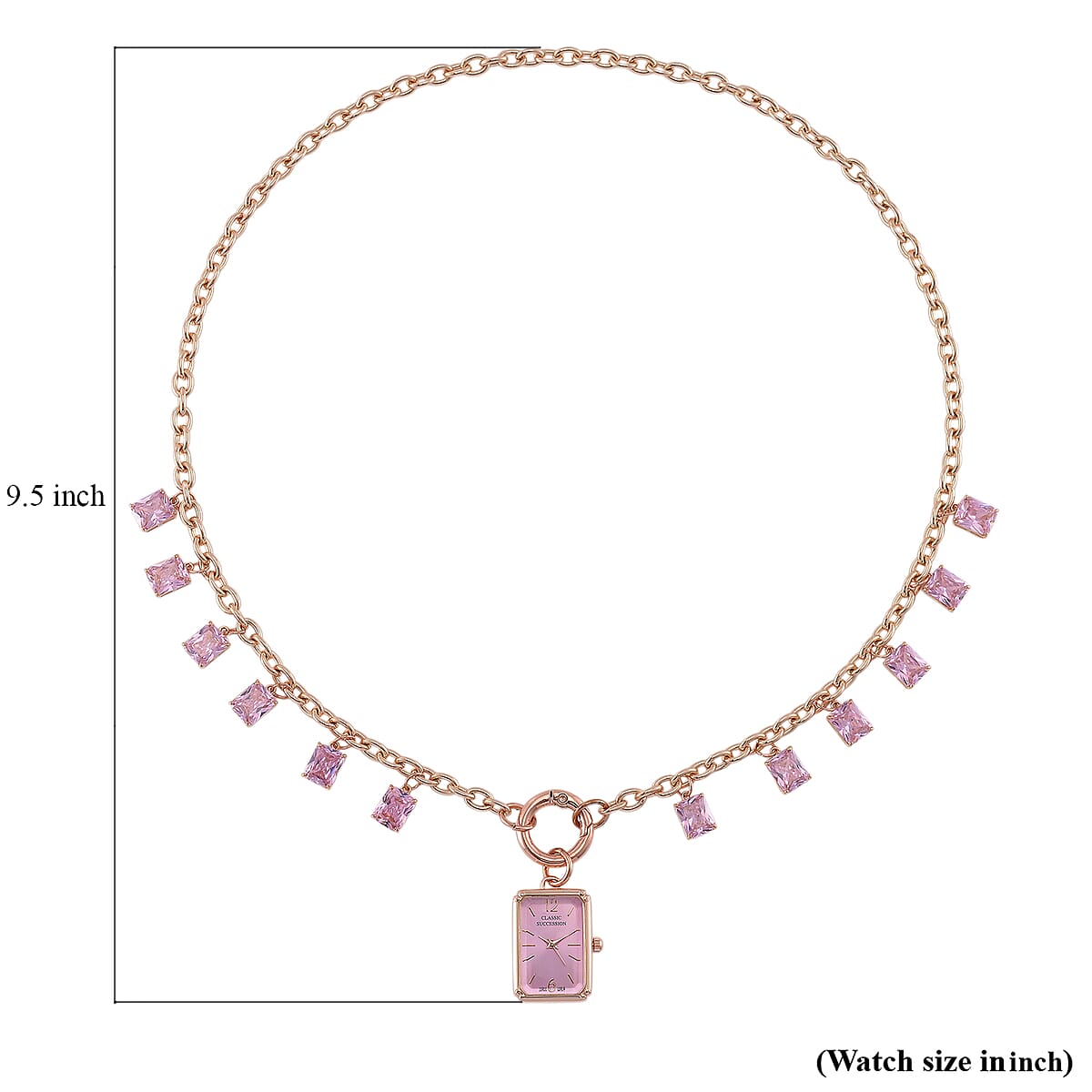 Classic Succession Simulated Pink Diamond Miyota Japanese Movement watch in Rosetone with Stainless Steel Necklace (24 Inches) 18.00 ctw image number 7
