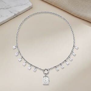 Classic Succession Simulated Diamond Miyota Japanese Movement watch in Silvertone with Stainless Steel Necklace (24 Inches) 18.00 ctw