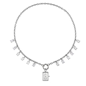 Classic Succession Simulated Diamond Miyota Japanese Movement watch in Silvertone with Stainless Steel Necklace (24 Inches) 18.00 ctw