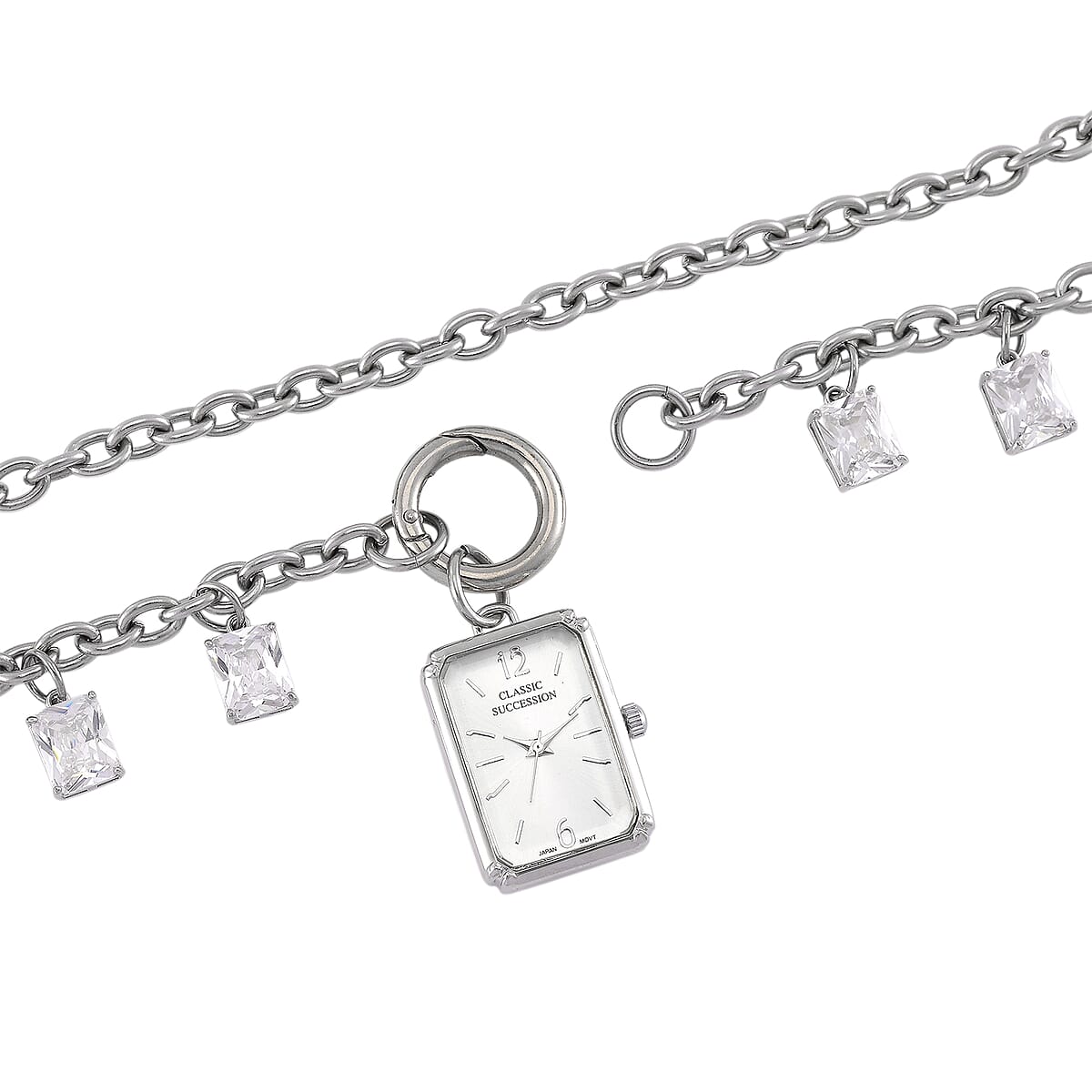 Classic Succession Simulated Diamond Miyota Japanese Movement watch in Silvertone with Stainless Steel Necklace (24 Inches) 18.00 ctw image number 6