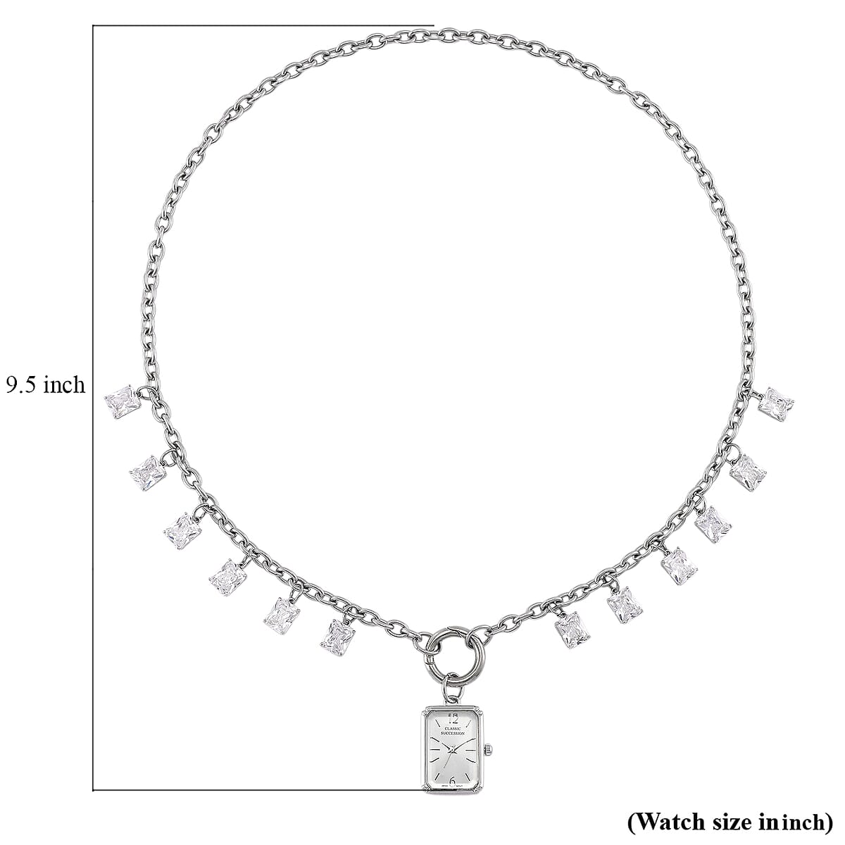 Classic Succession Simulated Diamond Miyota Japanese Movement watch in Silvertone with Stainless Steel Necklace (24 Inches) 18.00 ctw image number 7