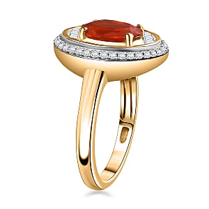 D'Joy Crimson Fire Opal and Diamond 1.50 ctw Solar Flare Ring in 18K Vermeil Yellow Gold Over Sterling Silver (Size 10.0)