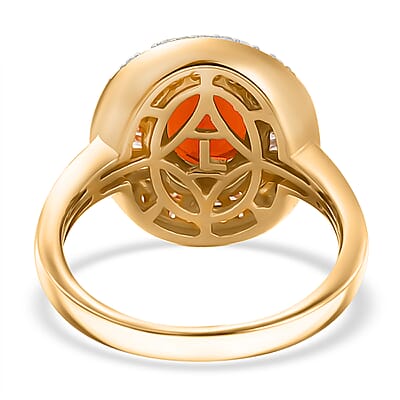 D'Joy Crimson Fire Opal and Diamond 1.50 ctw Solar Flare Ring in 18K Vermeil Yellow Gold Over Sterling Silver (Size 10.0)