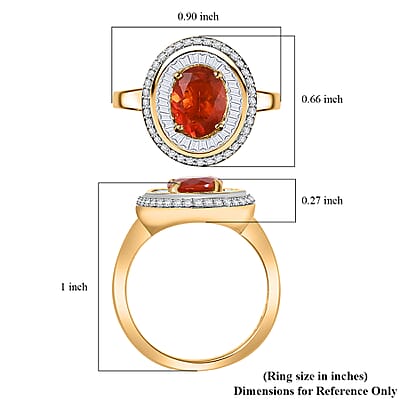 D'Joy Crimson Fire Opal and Diamond 1.50 ctw Solar Flare Ring in 18K Vermeil Yellow Gold Over Sterling Silver (Size 10.0)
