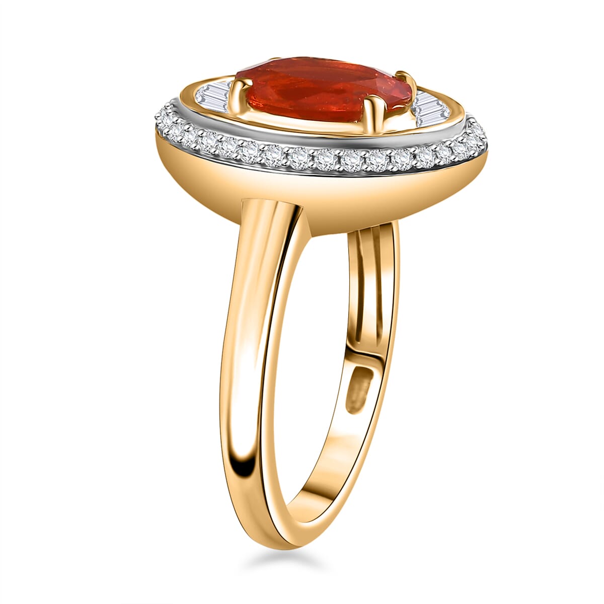 D'Joy Crimson Fire Opal and Diamond 1.50 ctw Solar Flare Ring in 18K Vermeil Yellow Gold Over Sterling Silver (Size 7.0) image number 3