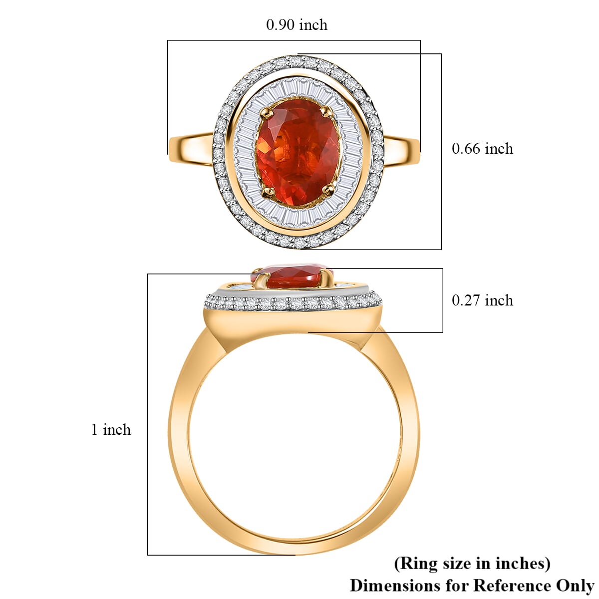 D'Joy Crimson Fire Opal and Diamond 1.50 ctw Solar Flare Ring in 18K Vermeil Yellow Gold Over Sterling Silver (Size 7.0) image number 5