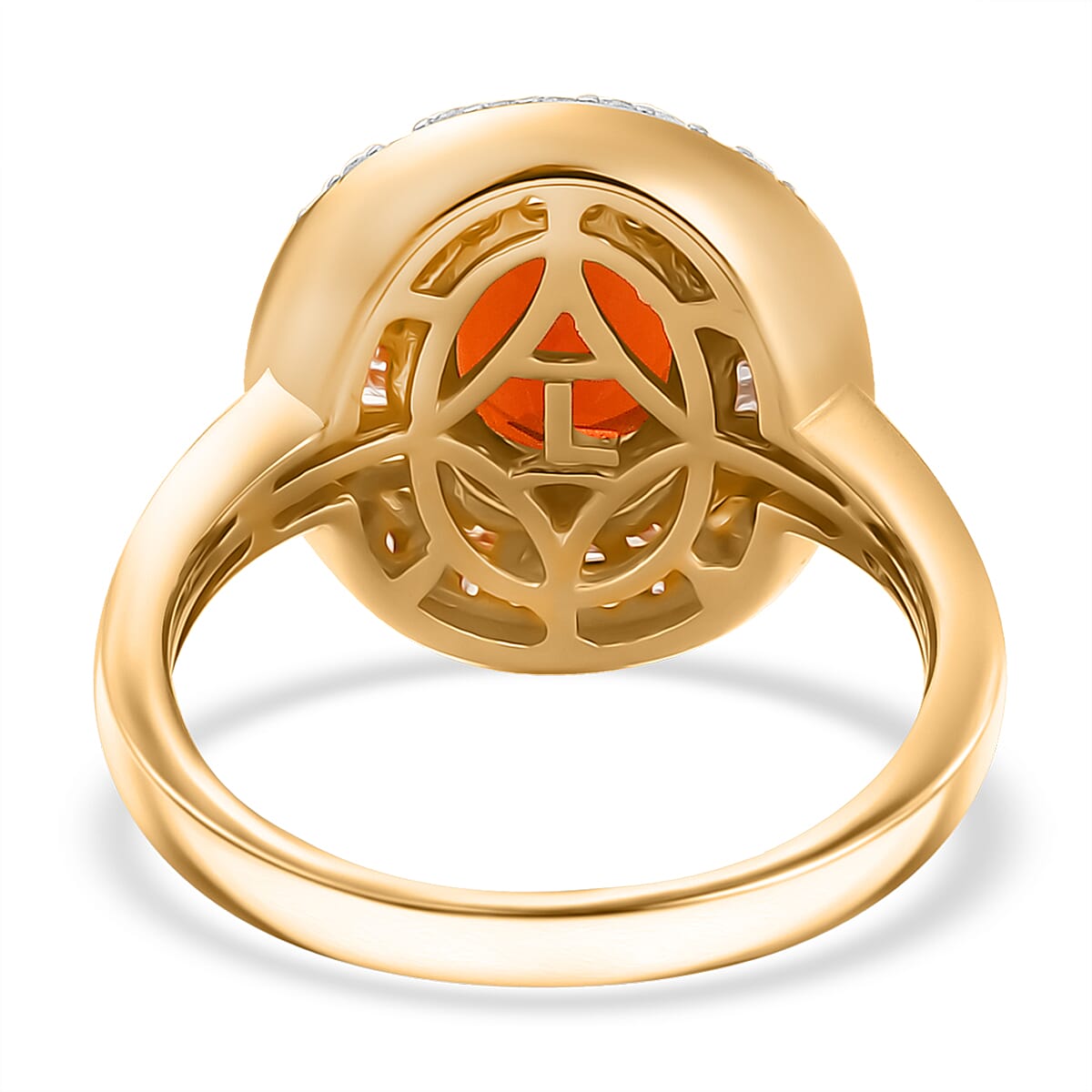 D'Joy Crimson Fire Opal and Diamond 1.50 ctw Solar Flare Ring in 18K Vermeil Yellow Gold Over Sterling Silver (Size 8.0) image number 4