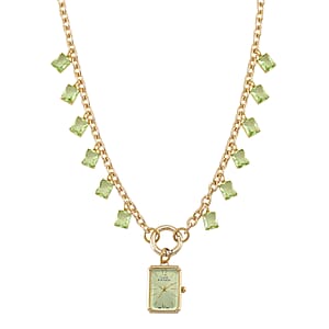 Classic Succession Simulated Green Diamond Miyota Japanese Movement watch in Goldtone with Stainless Steel Necklace (24 Inches) 18.00 ctw