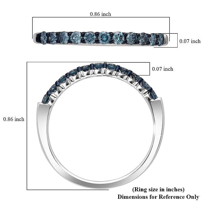 Venice Blue Diamond I1-I2 0.50 ctw Band Ring in Platinum Over Sterling Silver (Size 6.0)