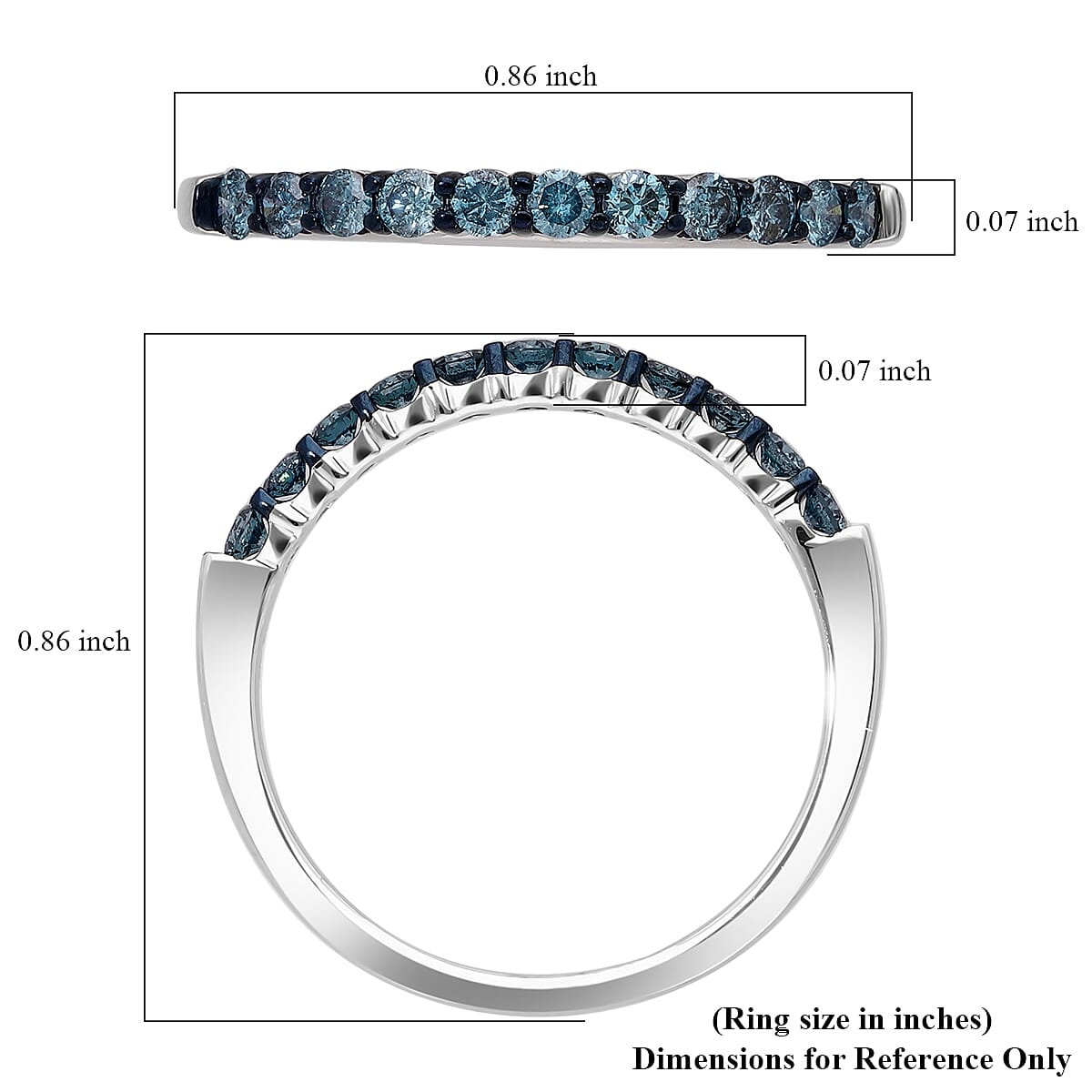 Venice Blue Diamond I1-I2 0.50 ctw Band Ring in Platinum Over Sterling Silver (Size 8.0)