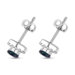 Venice Blue and White Diamond I1-I2 1.00 ctw A Touch of Luxury Earrings in Platinum Over Sterling Silver