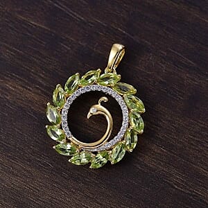 Peridot and White Zircon 4.48 ctw Pendant in Sterling Silver