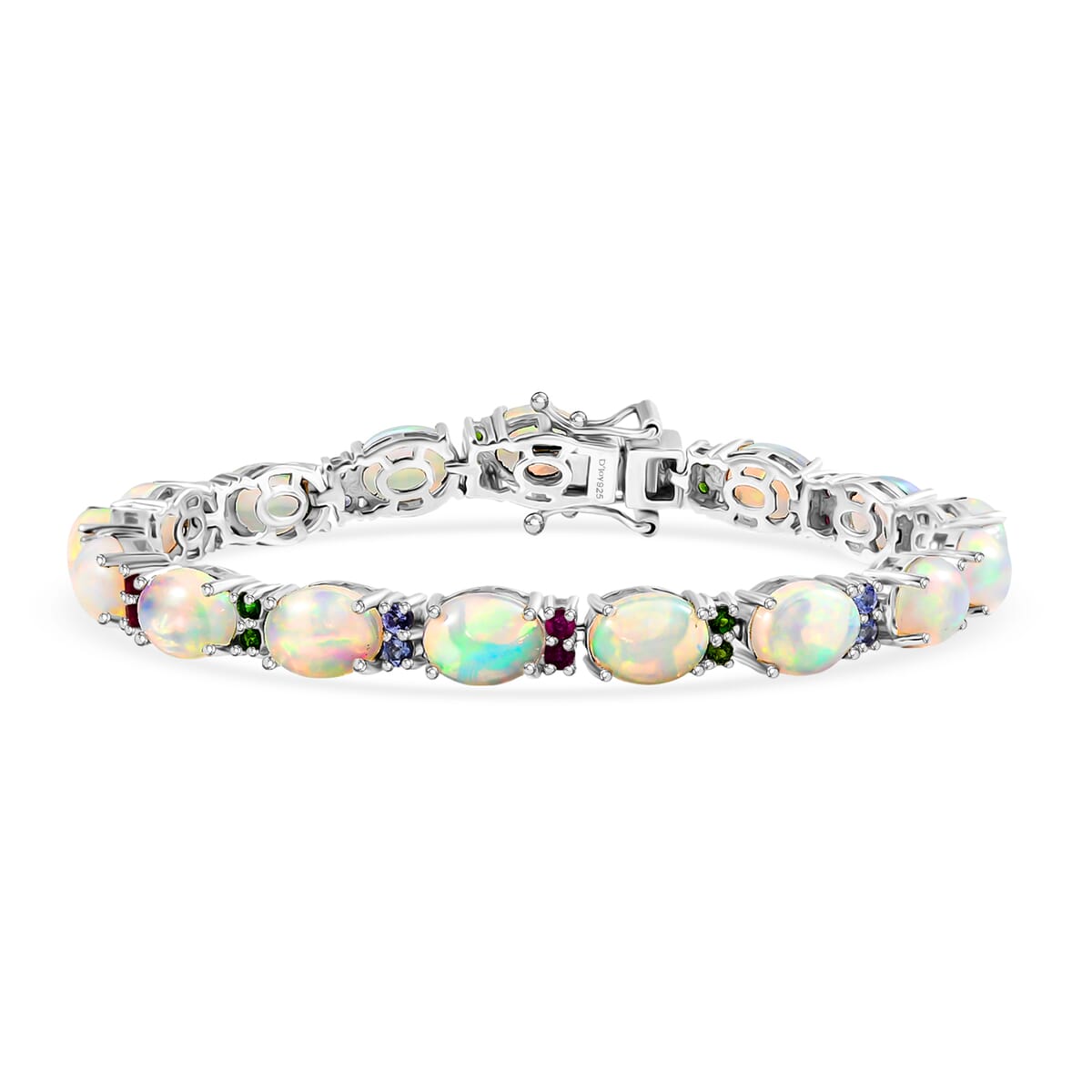 Premium Ethiopian Welo Opal and Multi Gemstone 13.90 ctw Bracelet in Rhodium Over Sterling Silver (6.50 In) image number 0
