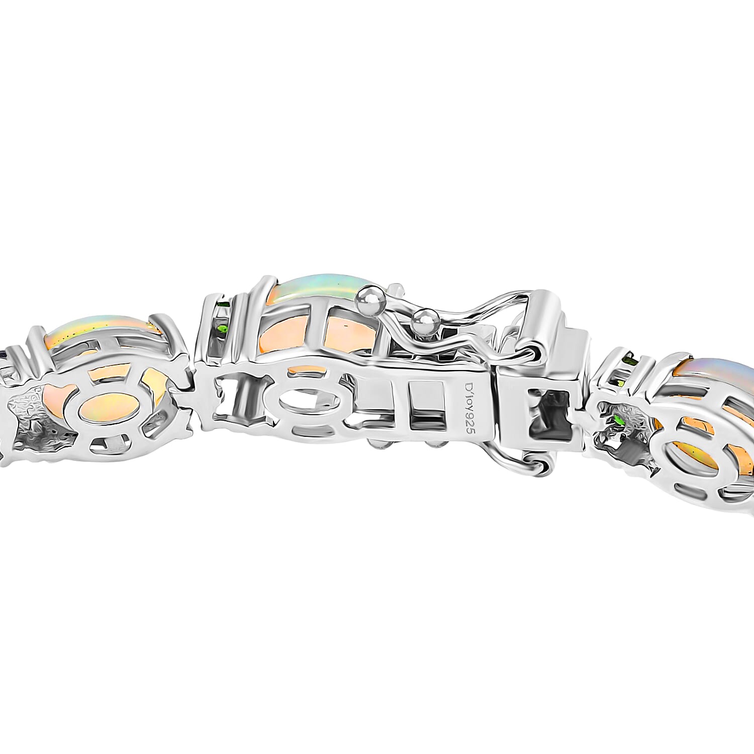 D'Joy Premium Ethiopian Welo Opal and Multi Gemstone 13.90 ctw Rainbow Bracelet in Rhodium Over Sterling Silver (6.50 In)