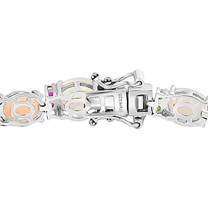 D'Joy Premium Ethiopian Welo Opal and Multi Gemstone 14.80 ctw Rainbow Bracelet in Rhodium Over Sterling Silver (7.25 In)