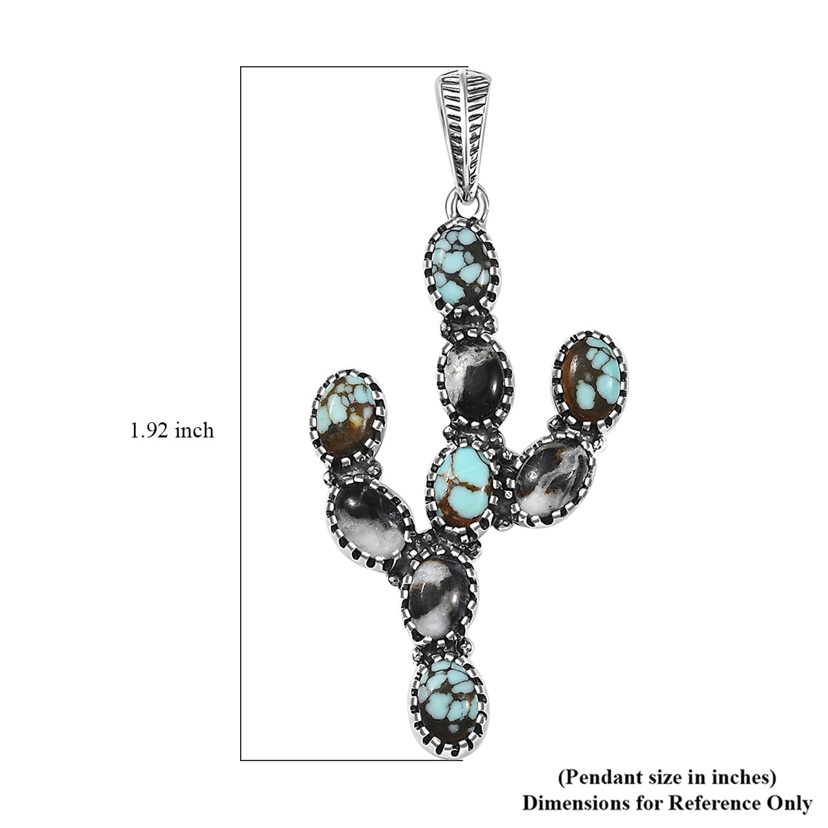 D'Joy Artisan Crafted Blue Moon Turquoise and White Buffalo 5.25 ctw Cactus Pendant without Chain in Black Oxidized Sterling Silver image number 5