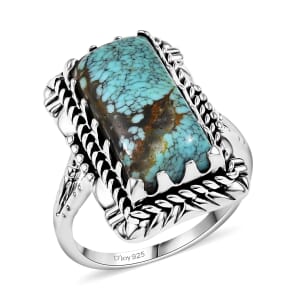 D'Joy Artisan Crafted Blue Moon Turquoise 5.75 ctw Ring in Black Oxidized Sterling Silver (Size 10.0)