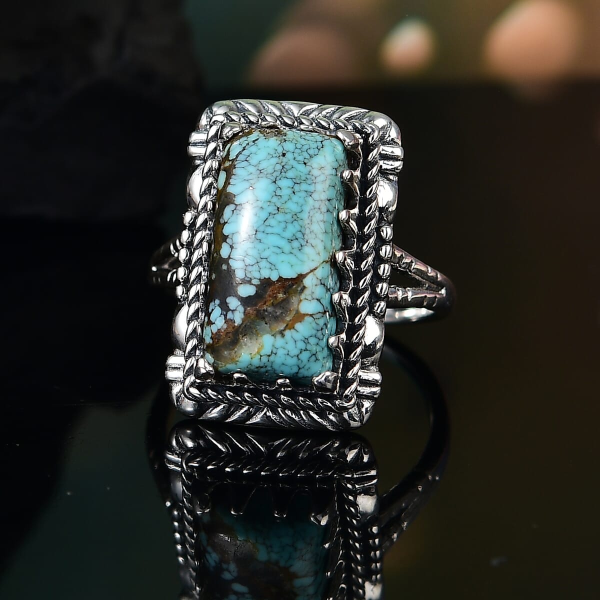 D'Joy Artisan Crafted Blue Moon Turquoise 5.75 ctw Ring in Black Oxidized Sterling Silver (Size 6.0) image number 1