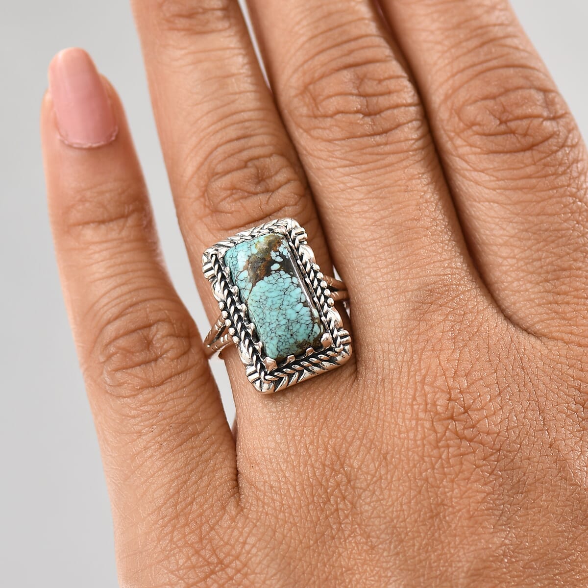 D'Joy Artisan Crafted Blue Moon Turquoise 5.75 ctw Ring in Black Oxidized Sterling Silver (Size 6.0) image number 2
