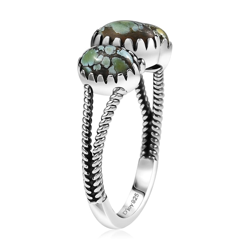 D'Joy Artisan Crafted Blue Moon Turquoise 1.50 ctw 3 Stone Ring in Black Oxidized Sterling Silver (Size 10.0)
