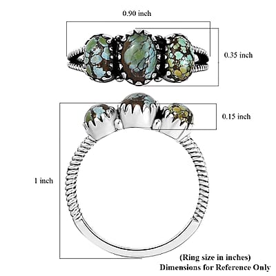 D'Joy Artisan Crafted Blue Moon Turquoise 1.50 ctw 3 Stone Ring in Black Oxidized Sterling Silver (Size 10.0)