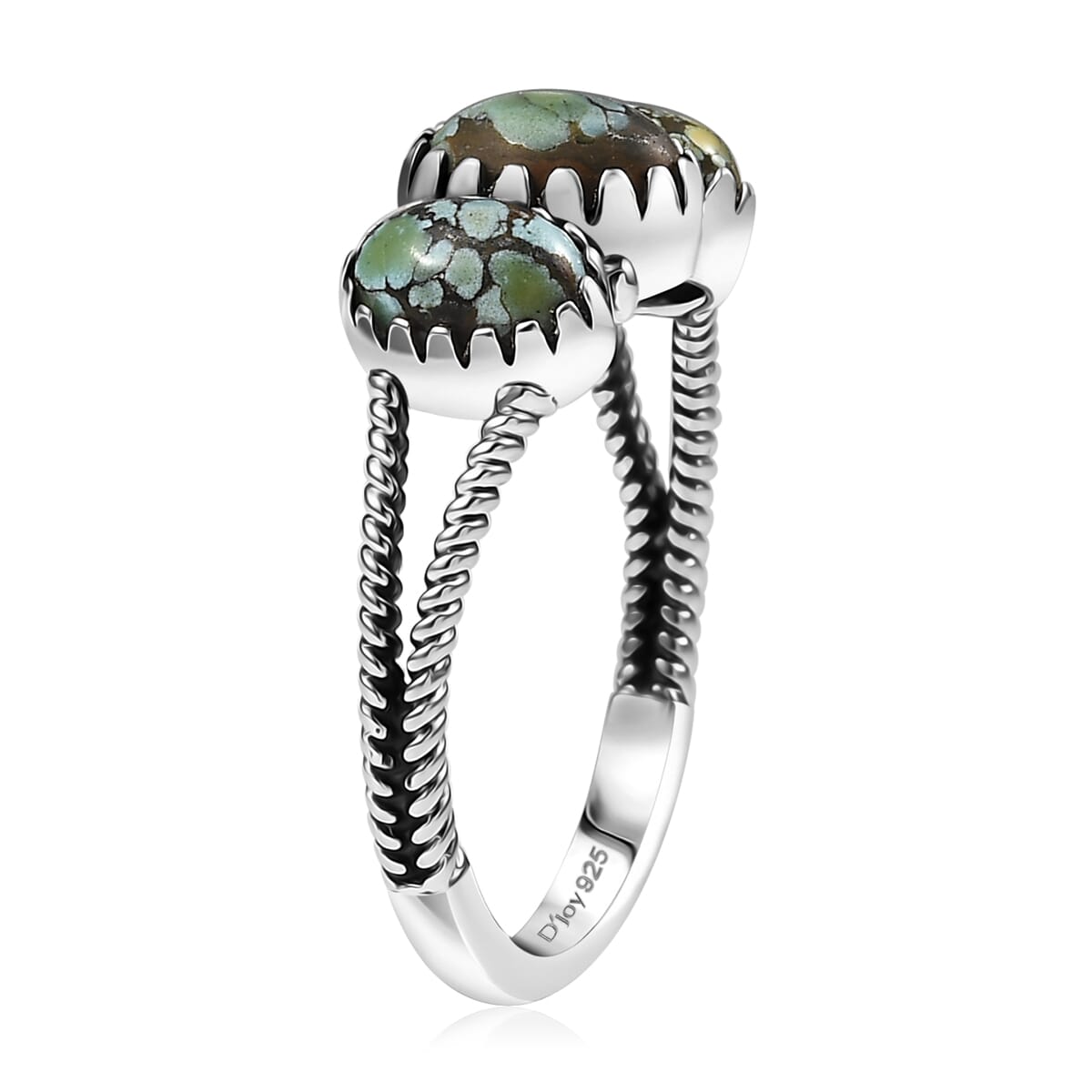 D'Joy Artisan Crafted Blue Moon Turquoise 1.50 ctw 3 Stone Ring in Black Oxidized Sterling Silver (Size 5.0) image number 3