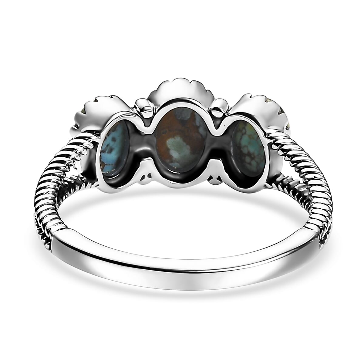 D'Joy Artisan Crafted Blue Moon Turquoise 1.50 ctw 3 Stone Ring in Black Oxidized Sterling Silver (Size 5.0) image number 4