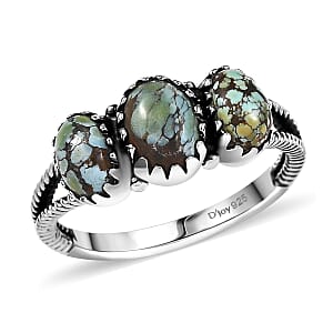 D'Joy Artisan Crafted Blue Moon Turquoise 1.50 ctw 3 Stone Ring in Black Oxidized Sterling Silver (Size 6.0)