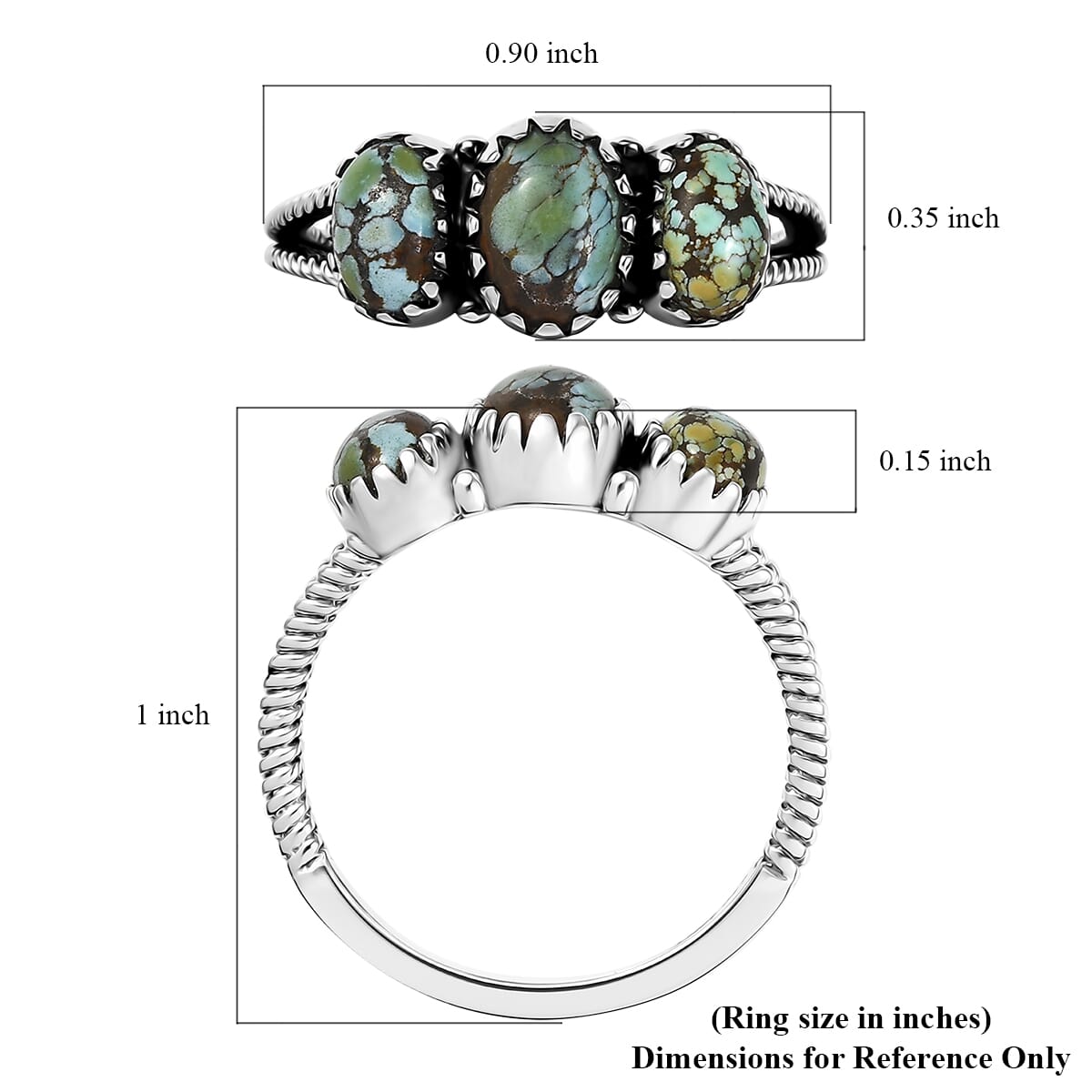 D'Joy Artisan Crafted Blue Moon Turquoise 1.50 ctw 3 Stone Ring in Black Oxidized Sterling Silver (Size 6.0) image number 5