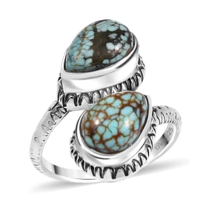 D'Joy Artisan Crafted Blue Moon Turquoise 3.60 ctw Bypass Ring in Black Oxidized Sterling Silver (Size 10.0)