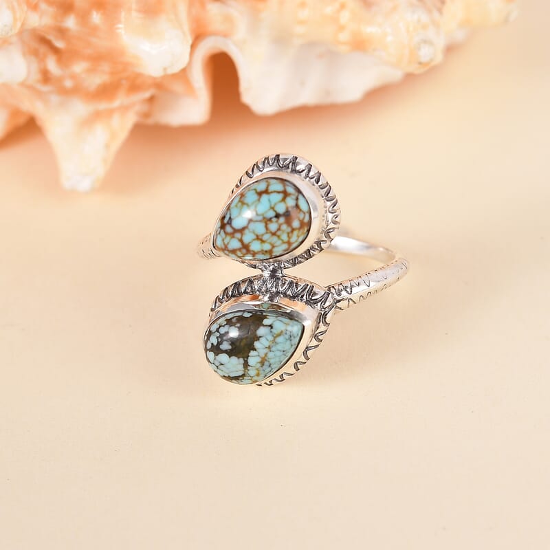 D'Joy Artisan Crafted Blue Moon Turquoise 3.60 ctw Bypass Ring in Black Oxidized Sterling Silver (Size 10.0)