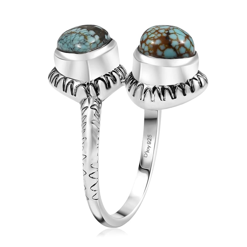 D'Joy Artisan Crafted Blue Moon Turquoise 3.60 ctw Bypass Ring in Black Oxidized Sterling Silver (Size 10.0)