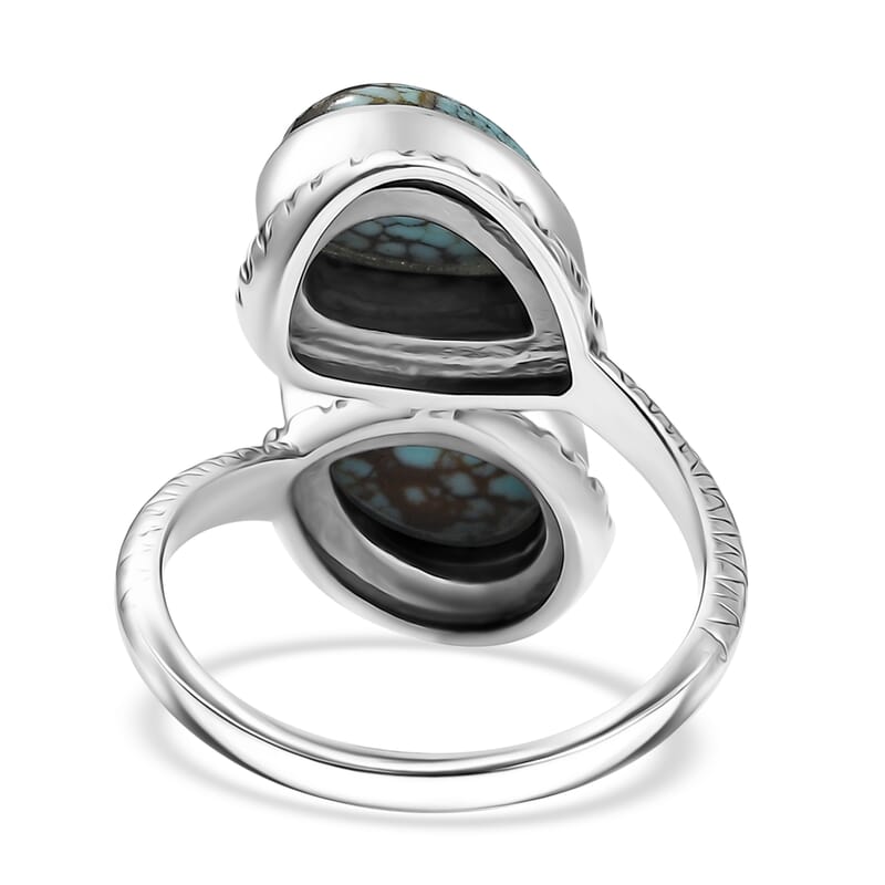 D'Joy Artisan Crafted Blue Moon Turquoise 3.60 ctw Bypass Ring in Black Oxidized Sterling Silver (Size 10.0)